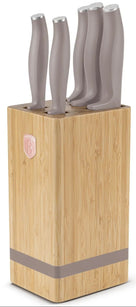 BerlingerHaus Messerblock Taupe 6-teilig - Kochmesser, Brotmesser, Santokumesser, Officemesser & Schälmesser