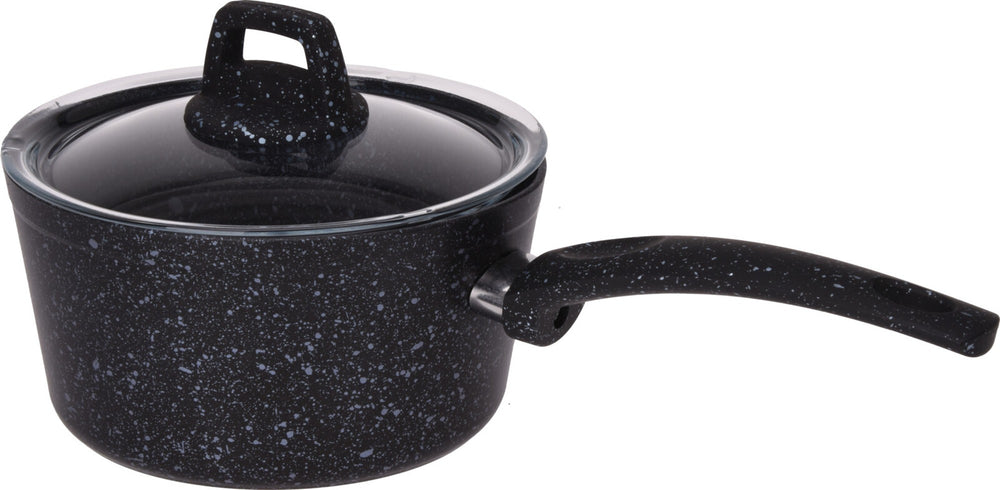 Cookinglife Topfset Black Speckle 4-teilig - Aluminium - Kochtopf ø 20, 22, 24 cm & Stielkasserolle ø 18 cm - Geeignet für alle Wärmequellen - Standard-Antihaftbeschichtung
