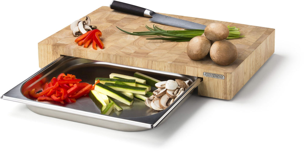 Continenta Schneidebrett mit Edelstahl Schublade - Holz - 48 x 33 cm
