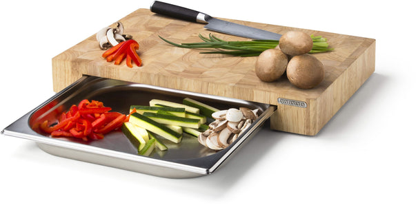 Continenta Schneidebrett mit Edelstahl Schublade - Holz - 48 x 33 cm