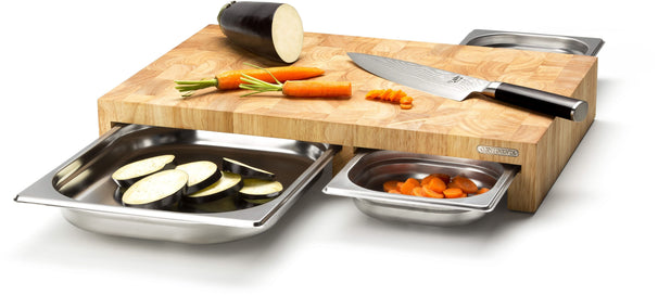Continenta Schneidebrett mit Edelstahl Schublade - Holz - 50 x 33cm