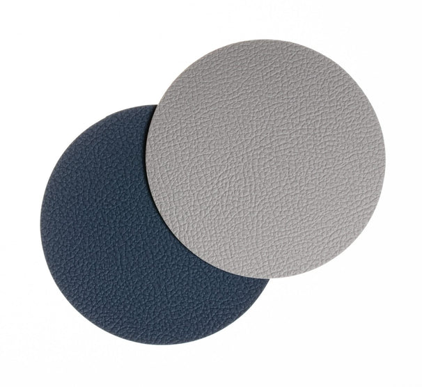 Cookinglife Untersetzer - Veganes Leder - Grau / Blau - doppelseitig - ø 10 cm - 6 Stück