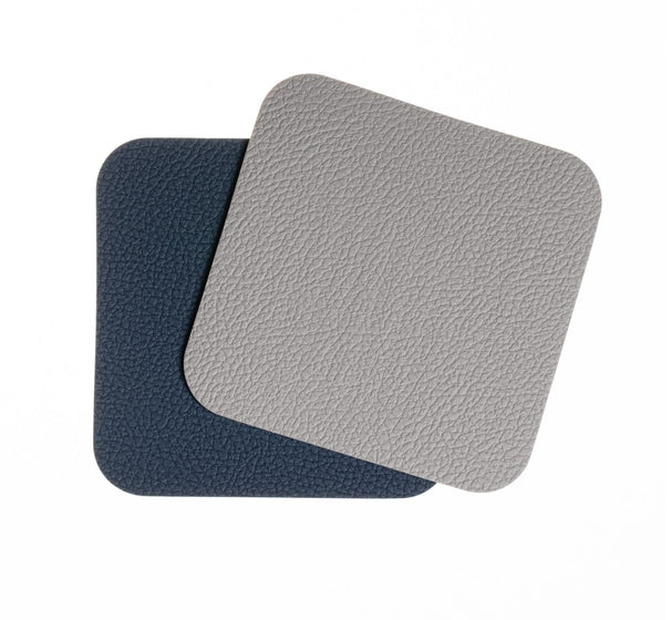 Cookinglife Untersetzer - Veganes Leder - Grau / Blau - doppelseitig - 10 x 10 cm - 6 Stück