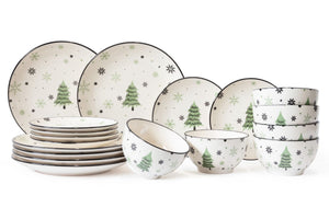 Cookinglife Geschirrset - Weihnachtsgeschirr - Keramik - Grün 18-teilig / 6 Personen