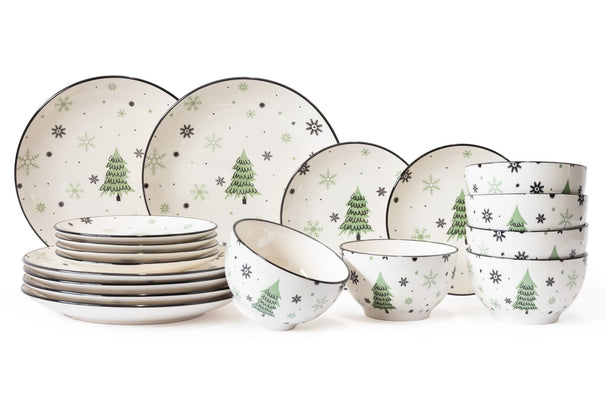 Cookinglife Geschirrset - Weihnachtsgeschirr - Keramik - Grün 18-teilig / 6 Personen