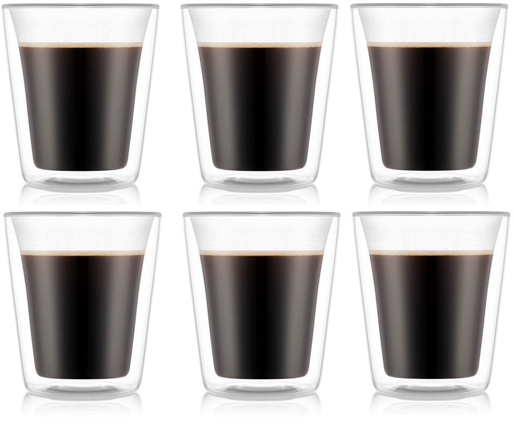 Bodum Doppeltwandige Kaffee- und Teegläser Kanne - Patentiertes Ventil - 200 ml - 6 Stück