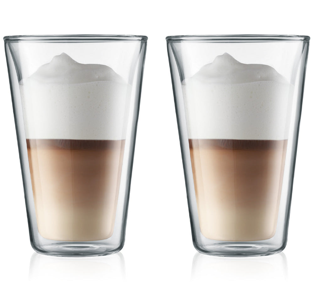 Bodum Doppeltwandige Latte Macchiato Gläser Kanne - Patentiertes Ventil - 400 ml - 2 Stück