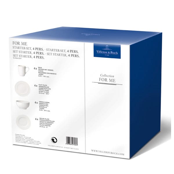 Villeroy & Boch Geschirrset For Me 16-teilig / 4 Personen - 4 Becher mit Henkel, 4 Speiseteller, 4 Frühstücksteller und 4 French Bowls