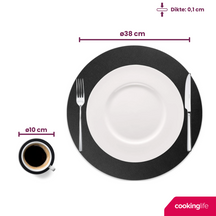 Cookinglife 6 Platzsets + 6 Untersetzer - Rund - Veganes Leder - Schwarz - 12 Stück