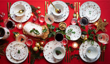 Cookinglife Weihnachtsgeschirrset Rot - Porzellan - 18-teilig / 6 Personen - 6 Speiseteller, 6 Frühstücksteller & 6 Schalen
