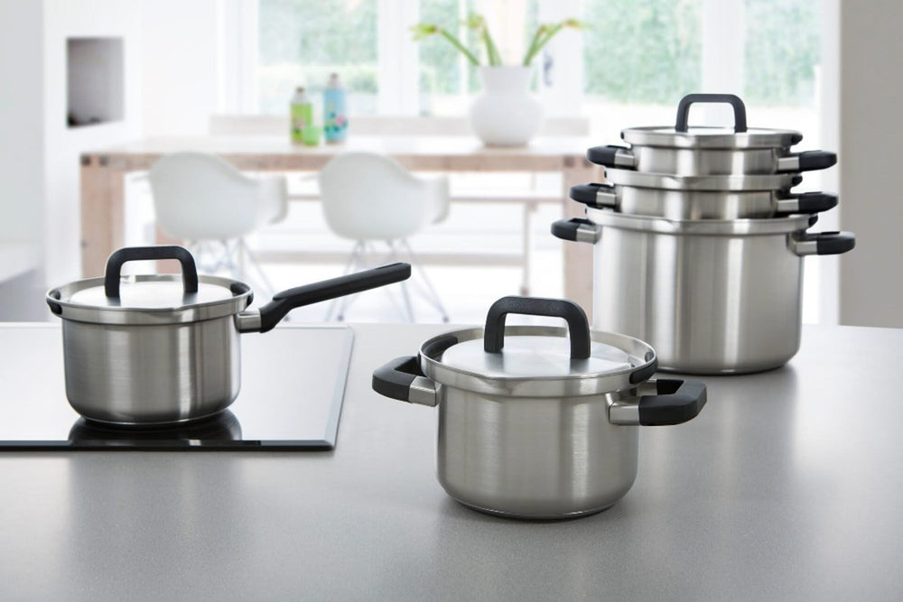 BK Pfannenset Flow Cool 5-teilig - Edelstahl - Kochtöpfe ø 16, 18, 20, 24 cm & Stieltopf ø 16 cm