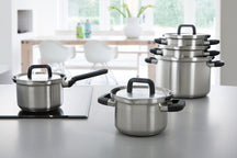 BK Pfannenset Flow Cool 5-teilig - Edelstahl - Kochtöpfe ø 16, 18, 20, 24 cm & Stieltopf ø 16 cm