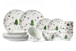 Cookinglife Geschirrset - Weihnachtsgeschirr - Porzellan - Rot 18-teilig / 6 Personen