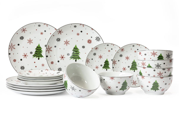 Cookinglife Geschirrset - Weihnachtsgeschirr - Porzellan - Rot 18-teilig / 6 Personen