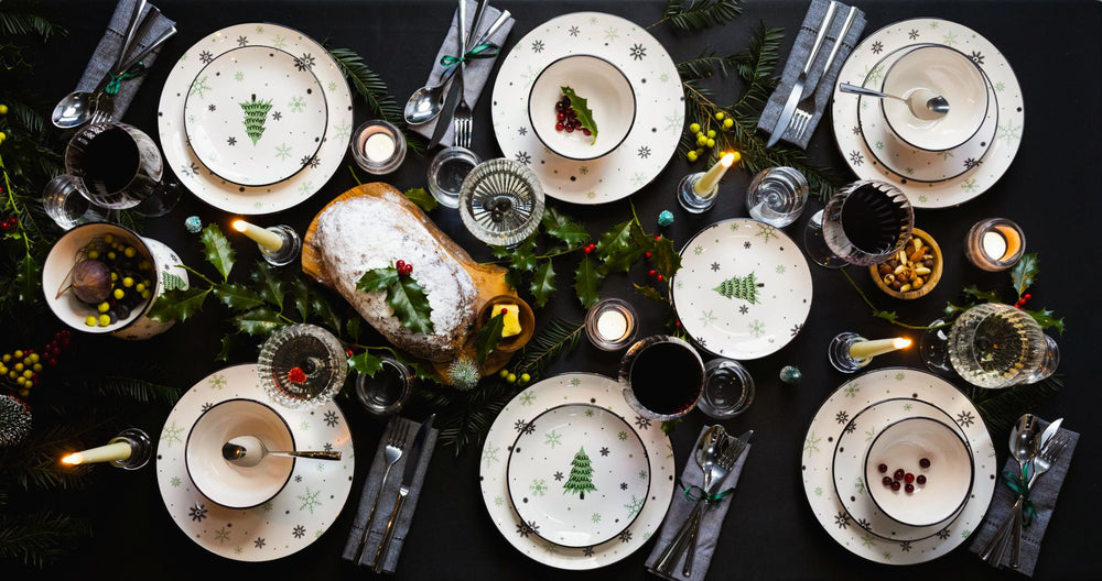 Cookinglife Weihnachtsgeschirrset Grün 18-teilig / 6 Personen - 6 Speiseteller , 6 Frühstücksteller & 6 Schalen