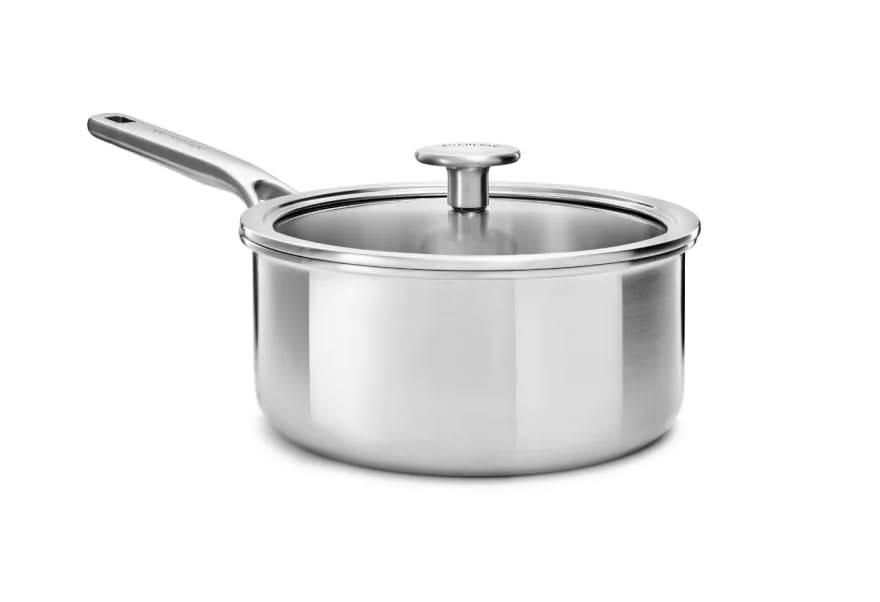KitchenAid Topfset Multi-Ply Edelstahl 6-teilig - Kochtöpf ø 20, 24 cm, Stieltopf ø 16 cm, Bratpfanne ø 28 cm + Bratpfanne Classic Forged ø 24 & 28 cm