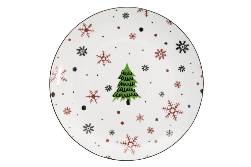 Cookinglife Weihnachtsgeschirrset Rot - Porzellan - 18-teilig / 6 Personen - 6 Speiseteller, 6 Frühstücksteller & 6 Schalen