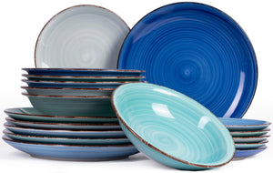 Cookinglife Geschirrset Delice Blue - 18-teilig / 6 Personen - 6 Speiseteller, 6 Suppenteller und 6 Frühstücksteller