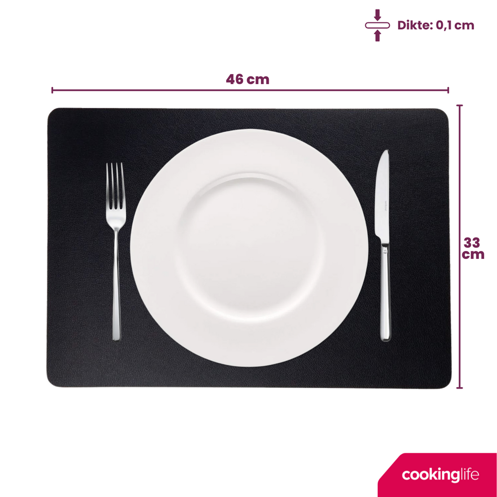 Cookinglife Tischsets - Doppelseitig - Veganes Leder - Cognac / Schwarz 46 x 33 cm - 6 Stück