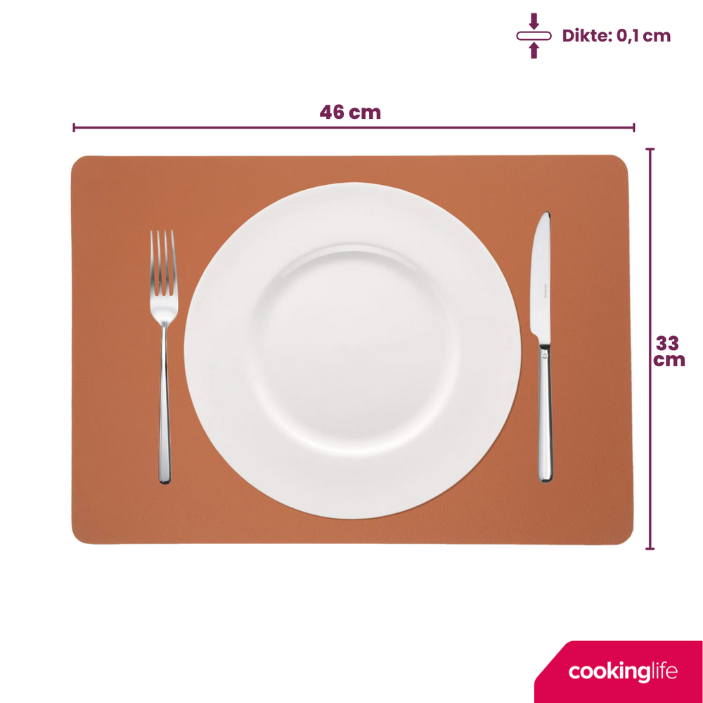 Cookinglife Tischsets - Doppelseitig - Veganes Leder - Cognac / Schwarz 46 x 33 cm - 6 Stück