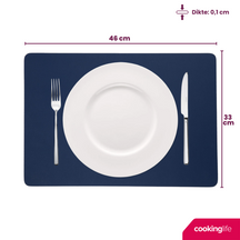 Cookinglife Tischsets - Doppelseitig - Veganes Leder - Grau / Blau 46 x 33 cm - 6 Stück