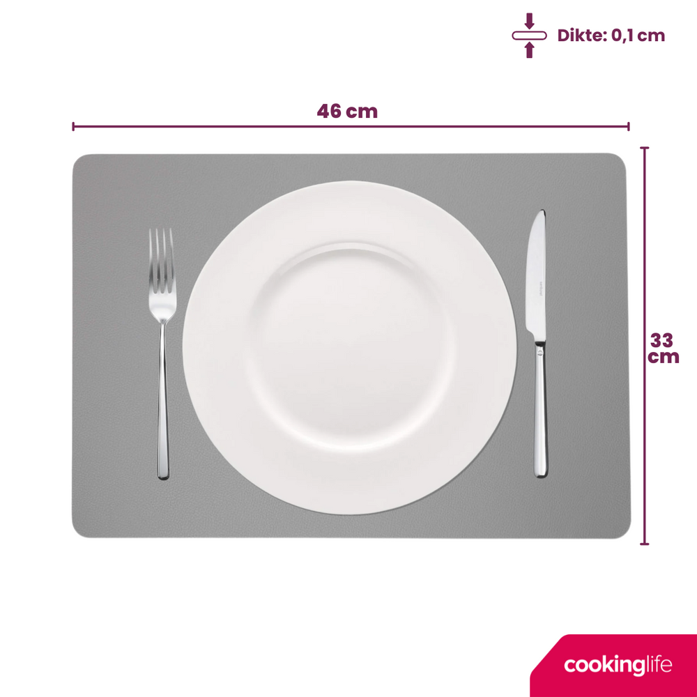 Cookinglife Tischsets - Doppelseitig - Veganes Leder - Grau / Blau 46 x 33 cm - 6 Stück