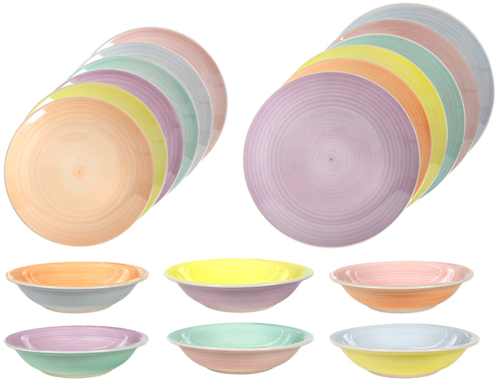Cookinglife Pastel Harmony 18-teiliges Geschirrset / 6 Personen – 6 Speiseteller, 6 Frühstücksteller und 6 tiefe Teller