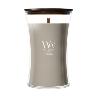 WoodWick Duftkerze Large Wood Smoke - 18 cm / ø 10 cm - Duftkerze im Glas - Holzdocht