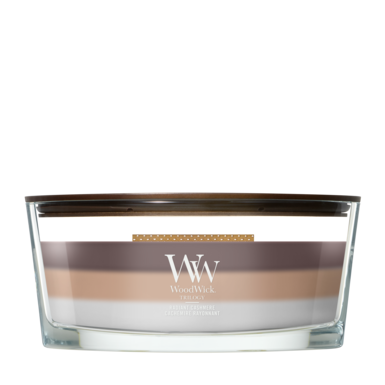 WoodWick Duftkerze Ellipse Trilogy Radiant Cashmere - 9 cm / 19 cm - Duftkerze im Glas - Holzdocht