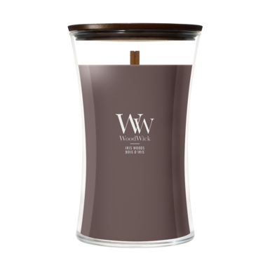 WoodWick Duftkerze Large Iris Woods - 18 cm / ø 10 cm - Duftkerze im Glas - Holzdocht