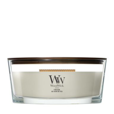 WoodWick Duftkerze Ellipse Fireside - 9 cm / 19 cm - Duftkerze im Glas - Holzdocht
