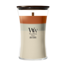 WoodWick Duftkerze Large Trilogy Vanilla Embers - 18 cm / ø 10 cm - Duftkerze im Glas - Holzdocht