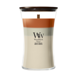 WoodWick Duftkerze Large Trilogy Vanilla Embers - 18 cm / ø 10 cm - Duftkerze im Glas - Holzdocht