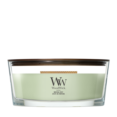 WoodWick Duftkerze Ellipse Matcha Zest - 9 cm / 19 cm - Duftkerze im Glas - Holzdocht