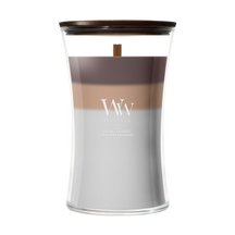 WoodWick Duftkerze Large Trilogy Radiant Cashmere - 18 cm / ø 10 cm - Duftkerze im Glas - Holzdocht