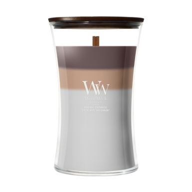 WoodWick Duftkerze Large Trilogy Radiant Cashmere - 18 cm / ø 10 cm - Duftkerze im Glas - Holzdocht