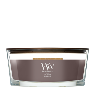 WoodWick Duftkerze Ellipse Iris Woods - 9 cm / 19 cm - Duftkerze im Glas - Holzdocht