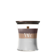WoodWick Duftkerze Medium Trilogy Radiant Cashmere - 11 cm / ø 10 cm - Duftkerze im Glas - Holzdocht