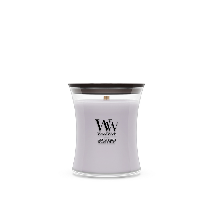 WoodWick Duftkerze Medium Lavender & Cedar - 11 cm / ø 10 cm - Duftkerze im Glas - Holzdocht