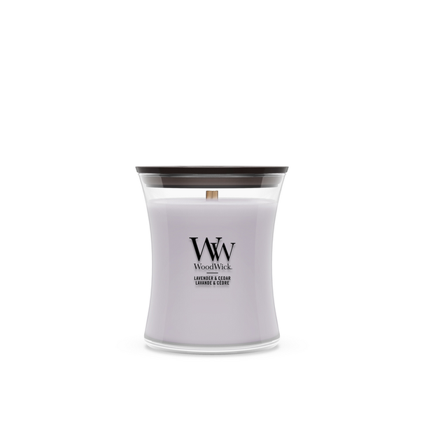 WoodWick Duftkerze Medium Lavender & Cedar - 11 cm / ø 10 cm - Duftkerze im Glas - Holzdocht