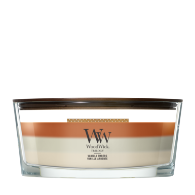 WoodWick Duftkerze Ellipse Trilogy Vanilla Embers - 9 cm / 19 cm - Duftkerze im Glas - Holzdocht