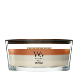 WoodWick Duftkerze Ellipse Trilogy Vanilla Embers - 9 cm / 19 cm - Duftkerze im Glas - Holzdocht