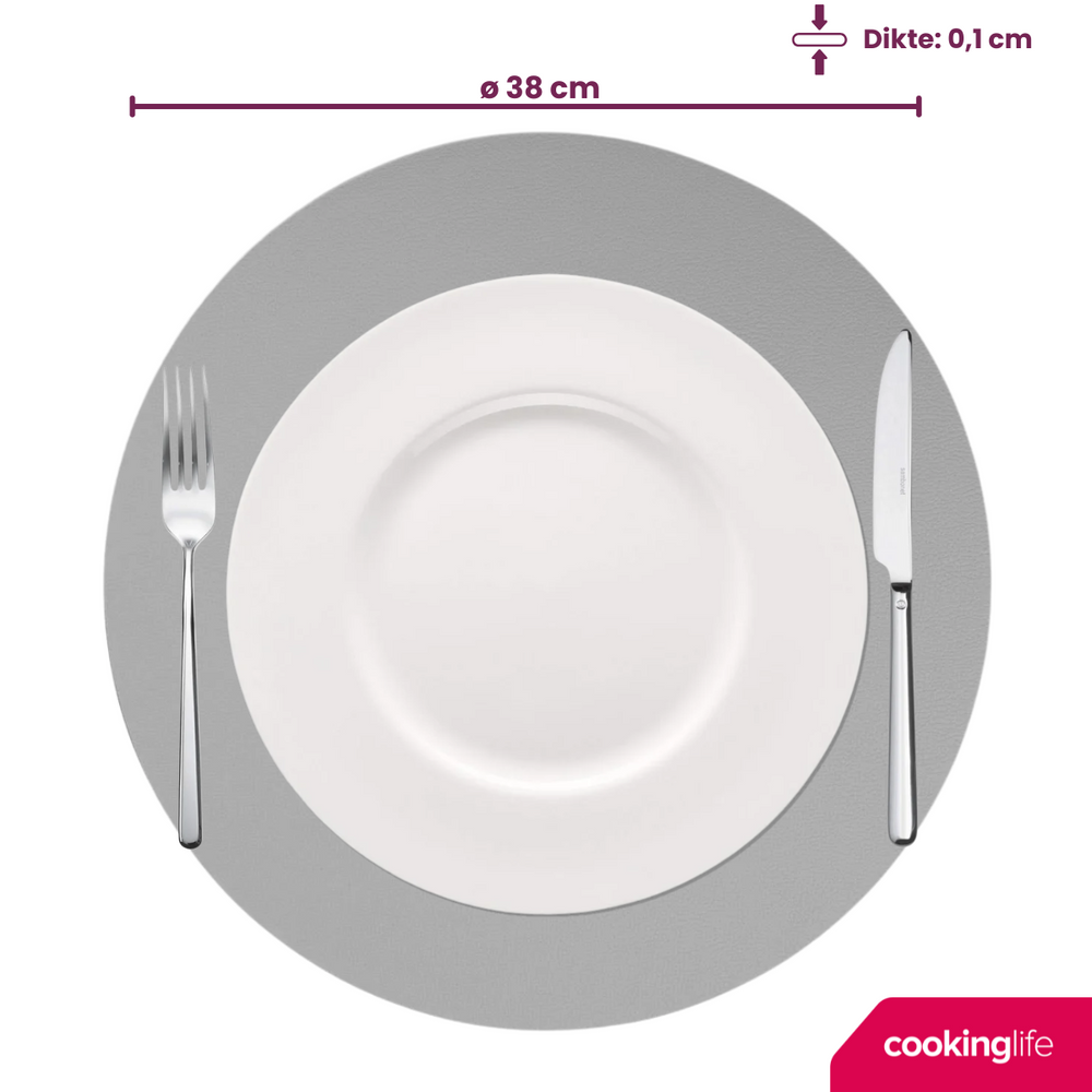 Cookinglife Tischsets - Doppelseitig - Veganes Leder - Grau / Blau ø 38 cm - 6 Stück