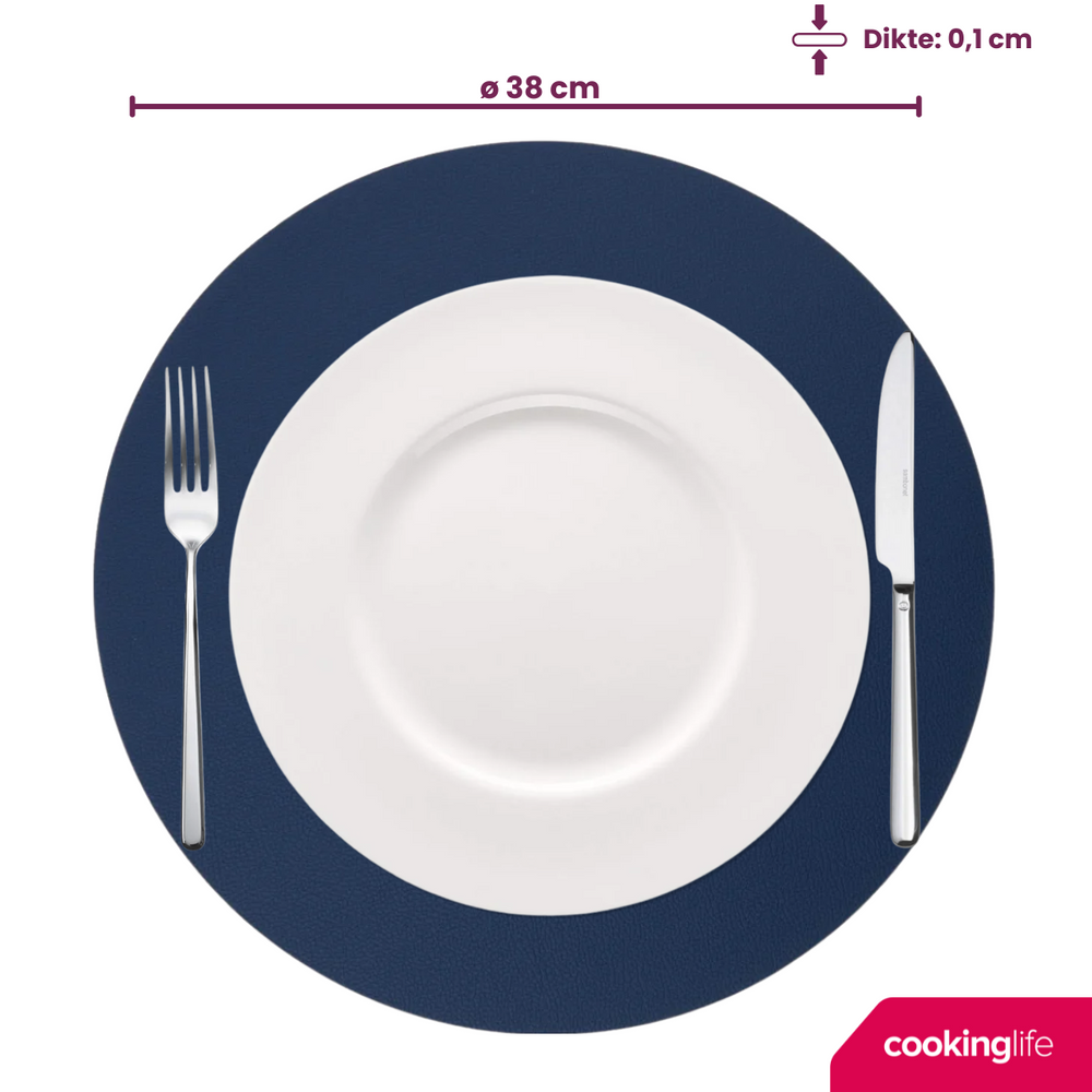Cookinglife Tischsets - Doppelseitig - Veganes Leder - Grau / Blau ø 38 cm - 6 Stück