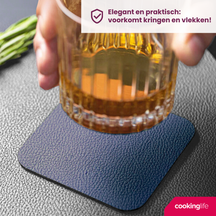 Cookinglife 6 Platzsets + 6 Untersetzer - Doppelseitig - Veganes Leder - Blau / Grau - 12 Stück