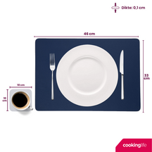 Cookinglife 6 Platzsets + 6 Untersetzer - Doppelseitig - Veganes Leder - Blau / Grau - 12 Stück