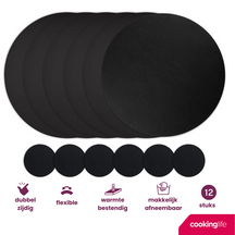 Cookinglife 6 Platzsets + 6 Untersetzer - Rund - Veganes Leder - Schwarz - 12 Stück
