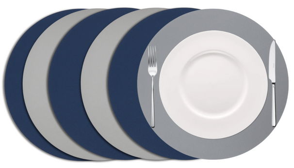 Cookinglife Tischsets - Doppelseitig - Veganes Leder - Grau / Blau ø 38 cm - 6 Stück