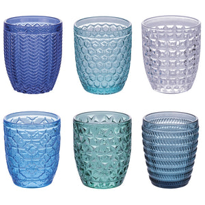 Villa d'Este Home Wassergläser Geometrie Ocean - Blau - 350 ml - 6 Stück