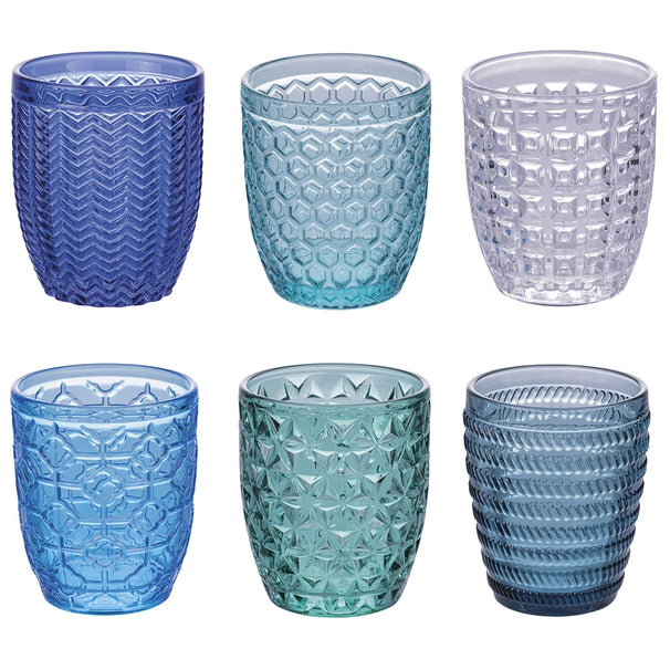 Villa d'Este Home Wassergläser Geometrie Ocean - Blau - 350 ml - 6 Stück